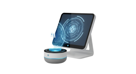 Modern technology display with glowing speaker