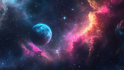 Obraz premium colorful galaxy nebula clouds with sparkling stars and planet, space, sky 3