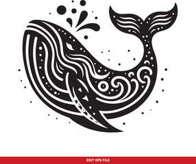 Fototapeta premium Stylized Ornamental Whale Spouting Water Vector Illustration