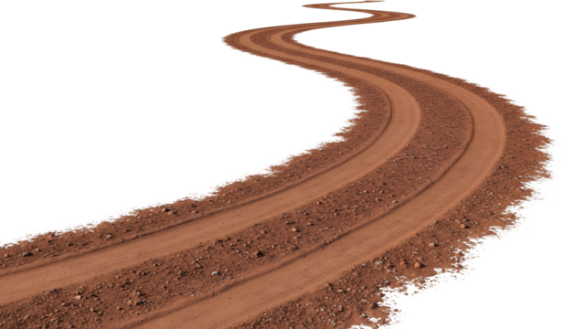 Winding dirt road with tire tracks dry earth and gravel texture isolate path ground nature surface lane