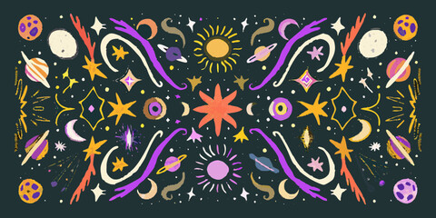 Vibrant Space Scene With Planets Stars And Nebulae In Colorful Hues vector illustration