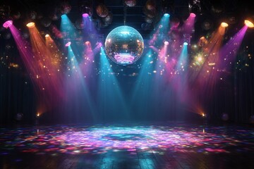 Disco ball stage lighting colorful party nightclub scene