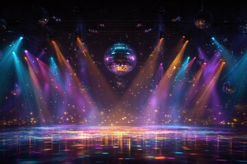 Disco ball stage lighting colorful party nightclub event