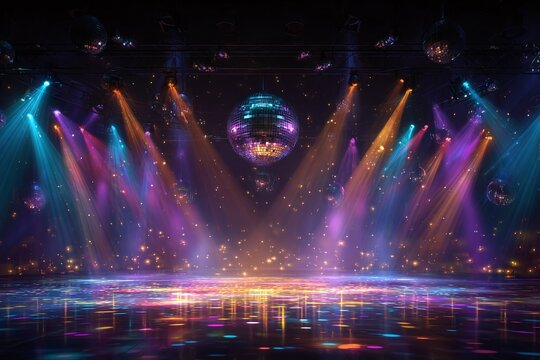 Disco ball stage lighting colorful party nightclub event