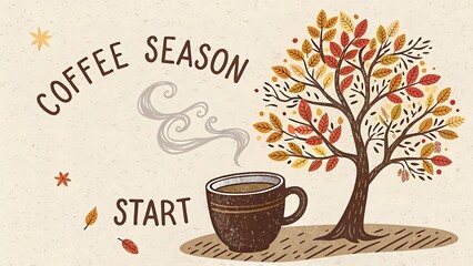 Cozy autumn vibes coffee season begins with a warm drink and colorful fall foliage