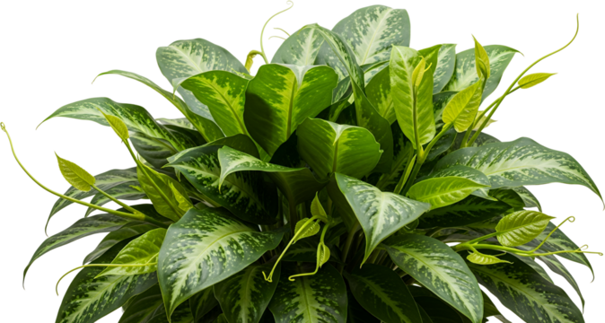 Lush green plant with variegated leaves and curling tendrils isolate tropical foliage nature botanical transparent background