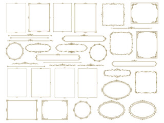Antique decor frame and border, vintage royal floral ornament pattern. Vector set of refined ornamental frames and dividers. Rectangular, oval, square, round shapes with floral and baroque flourishes