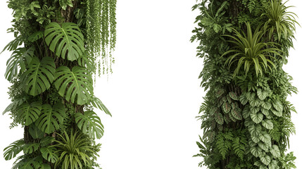 Lush green jungle foliage and Monstera leaves growing on trees plants nature tropical growth botanical transparent background