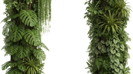 Lush green jungle foliage and Monstera leaves growing on trees plants nature tropical growth botanical transparent background