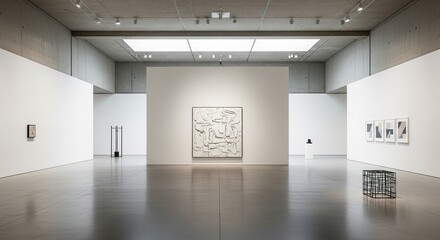 Obraz premium Modern Art Gallery Interior with Abstract Painting and Minimalis