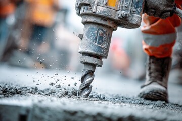 Concrete Removal. Drilling Equipment for Construction Work on Road Surface