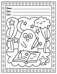 Bold and Easy Cute Very Demure Very Spooky Coloring Book Pages for Adults and Kid. High resolution (300 DPI), Ready to print on standard 8.5x11-(A4) inch paper With (No Bleed), Black and White.Vector 