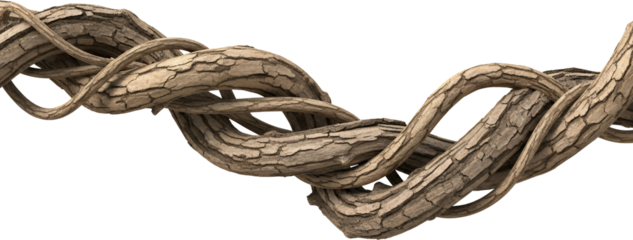 Intertwined weathered wood branches with textured bark horizontal composition Natural Organic Twig Timber transparent background