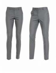 Front and back view of trousers on white isolated background