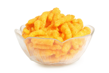 bowl of crispy cheese puffs isolated