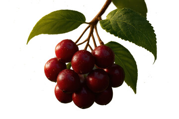 Branch of Cornel Showing Ripe Red Berries with Transparent Background