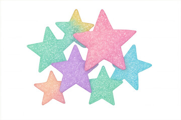 Obraz premium Pastel-colored glitter candy stars forming a festive arrangement on a transparent background, ideal for sweet and celebratory designs