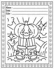 Obraz premium Bold and Easy Cute Very Demure Very Spooky Coloring Book Pages for Adults and Kid. High resolution (300 DPI), Ready to print on standard 8.5x11-(A4) inch paper With (No Bleed), Black and White.Vector 