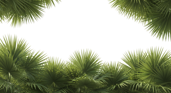 Lush green fan palm fronds border a black void isolate palm leaves tropical foliage nature plants leaf