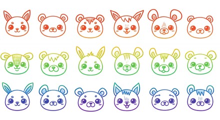 ** Adorable Rainbow Animal Faces Kawaii Cartoon Collection