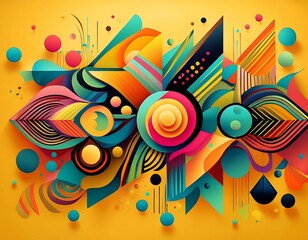 Obraz premium vibrant abstract design featuring colorful geometric shapes and patterns on a yellow background