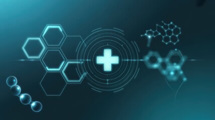 Futuristic medical technology and healthcare innovation with digital interface and molecular structures