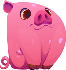 Letter D kids animal alphabet as funny cartoon pig character with plump body, and pink skin. Zoo farm mascot font, children English typeface, cute abc type for children vocabulary learning and games