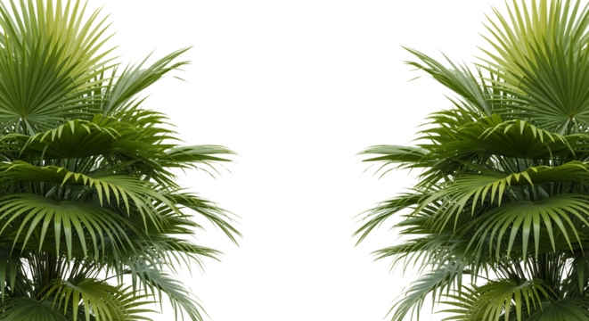 Lush green palm fronds frame a dark empty space ideal to isolate and place content leaves tropical foliage transparent background