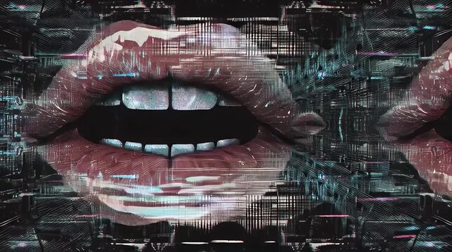 Futuristic Digital Art of Lips with Abstract Background and Neon Elements
