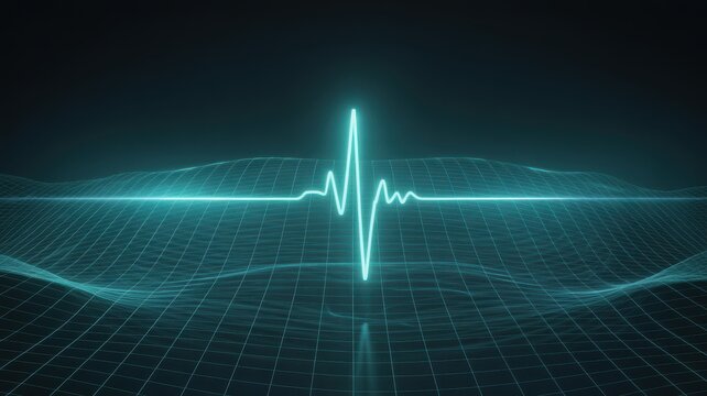 Abstract digital pulse waveform illuminates a futuristic technological landscape