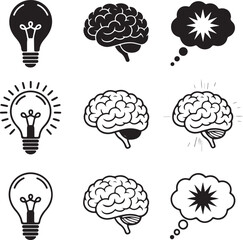 Brain and Lightbulb Icons Representing Ideas and Intelligence mind thinking