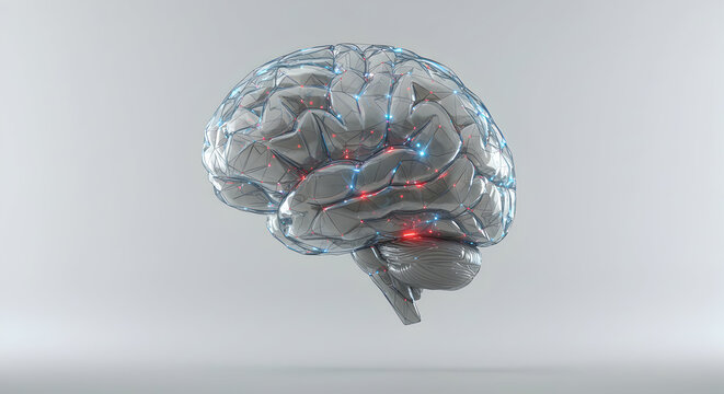 Brain Model with Connected Nodes and Light, Conceptual Design - Powered by Adobe