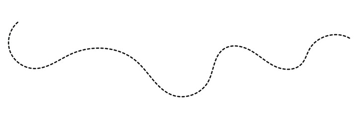 Curved wavy dotted line isolated. Abstract black lines wave curve motion. Long squiggle dashed line. Decorative Swirl Dotted Line Divide. 