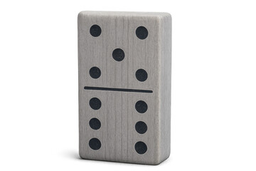 Wooden domino tile showing three and four on transparent background