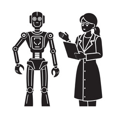 Scientist Training Robot Technology Silhouette Vector