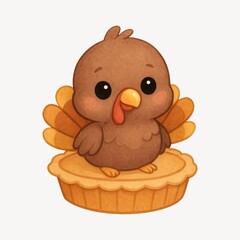 Cute cartoon turkey on pie