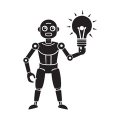 Robot Holding Innovation Idea Bulb Silhouette Concept