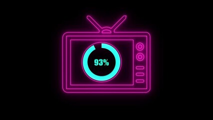 Numerical counting from 0 to 93. Circular progress bar with bright neon light , countdown animation timer circle countdown with television icon, live, stream, exercise, workout transparent background. - Powered by Adobe