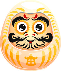 Japanese daruma doll with white funny face and symbol of Japan culture, vector talisman. White daruma doll with happy face and smile, symbol of calm, peace and evil protection in Japanese art
