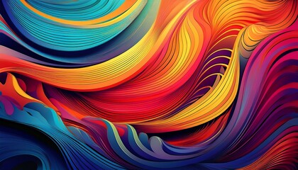 colorful abstract background featuring wavy lines and geometric shapes in vibrant hues