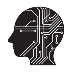 Human Head With Digital Circuit Silhouette Concept