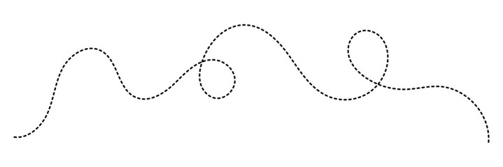 Abstract Hand-Drawn Dotted Line Collection. Dotted Spiral Curve Line. Hand Sketched Curly Border. Long squiggle dashed, loopy line vector icon vector illustrator