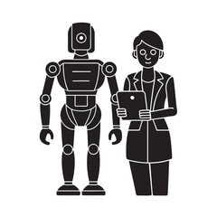 Engineer With Artificial Intelligence Robot Silhouette Illustration