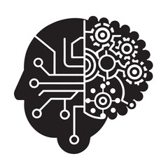 Artificial Intelligence Brain Gears Circuit Silhouette Design