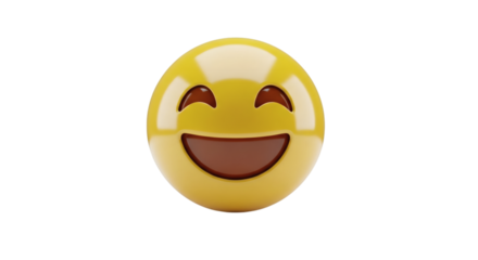 Yellow happy face emoji with wide smile on black background view