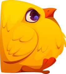 Cartoon letter D as a chubby yellow chick with feathers, beak, and tiny feet, Delightful agriculture typeface, farm font, harvest type, funny English alphabet character for children education and V