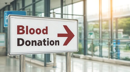 Obraz premium An indoor sign points the way to a blood donation area.