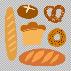 Vector set of different kinds of bread. For branding, menu, design, cafe, poster. 