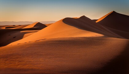 sharp cresting dunes with long shadow lines from golden hour light