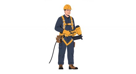Naklejka premium Construction Worker with Nail Gun